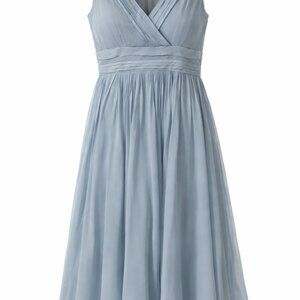 Banana Republic Silk Chiffon Empire Waist Dress Blue Size 6 Lined V Neck